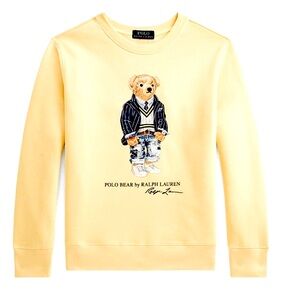 POLO RALPH LAUREN POLO BEAR FLEECE SWEATSHIRT YELLOW VGUC Small (8) sf/pf home.